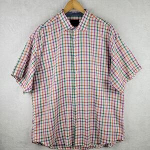 2X Mens Shirt Short Sleeve Button Up Multicolor Checkered Business Casual Office